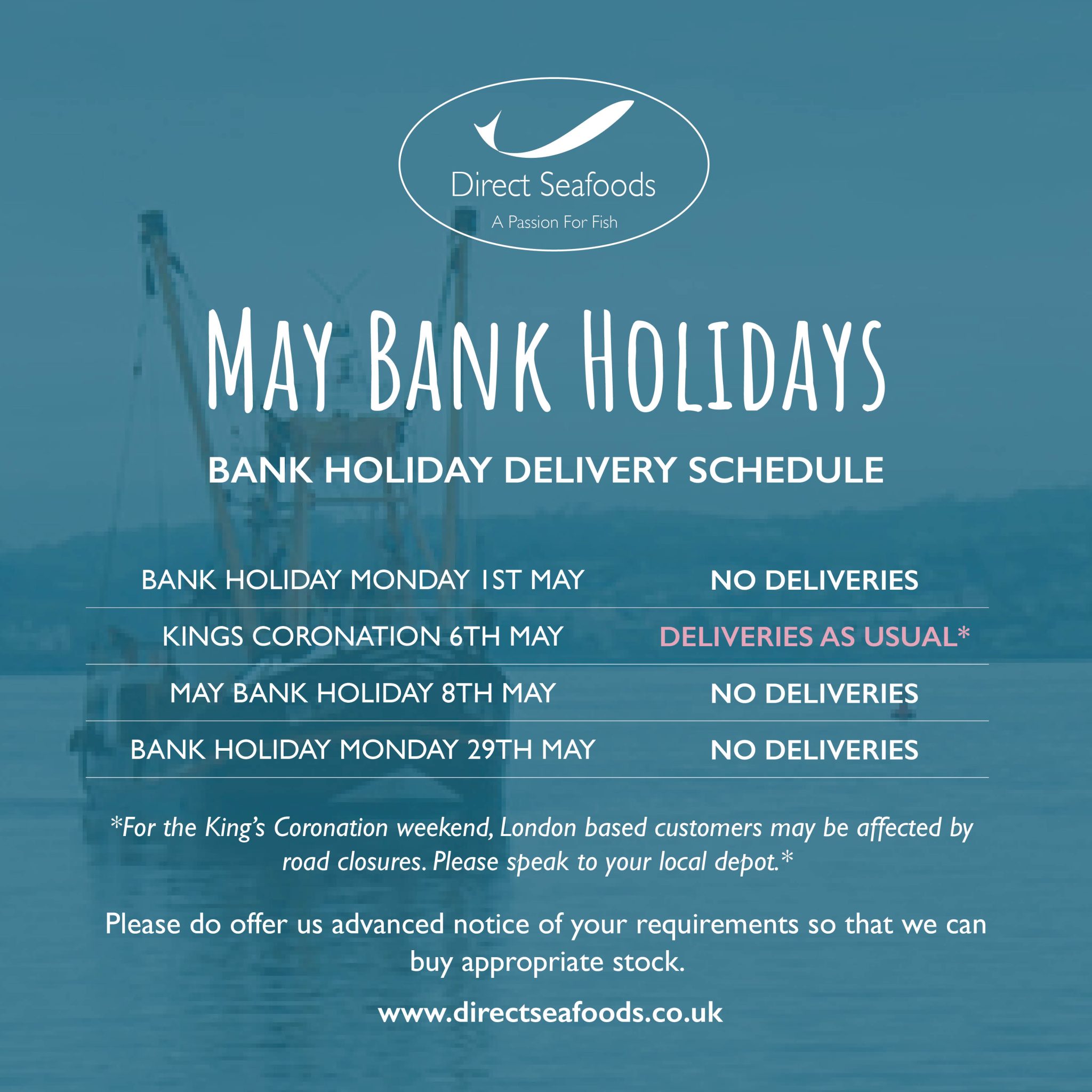 May Bank Holidays Direct Seafoods